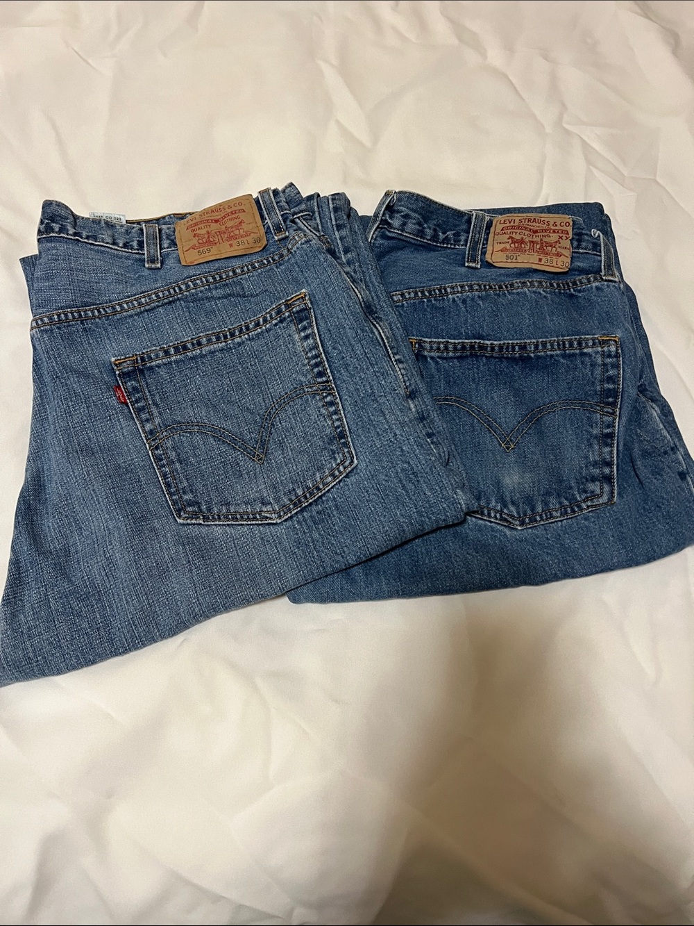 Levi's Men's Straight Jeans in Two-Tone Blue Denim 38 x 30.  2 pair for $20